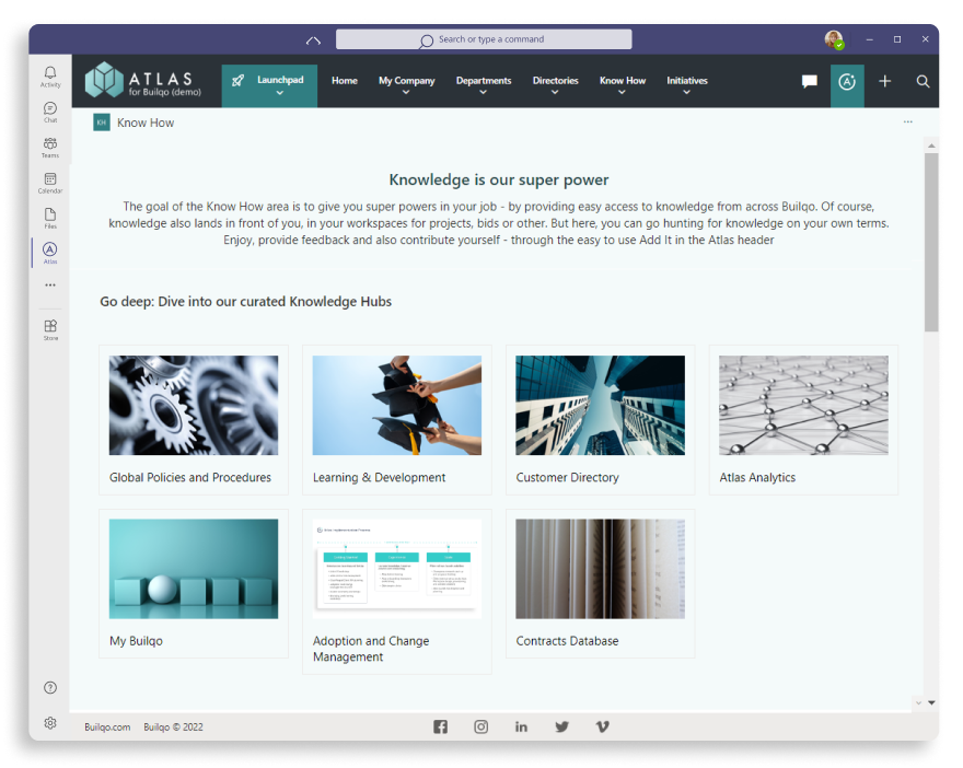 Screenshot of Atlas Knowledge Landing Page in Microsoft Teams