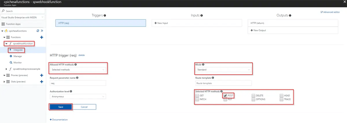 Functions App in Azure Configure function