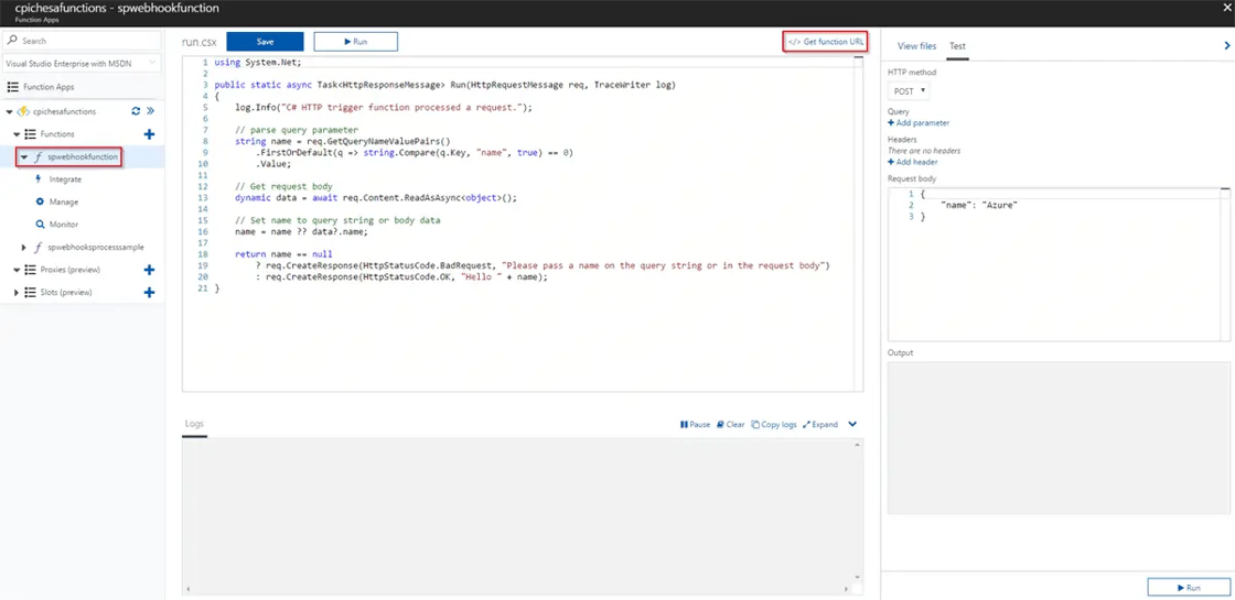 Functions App in Azure Gen function URL