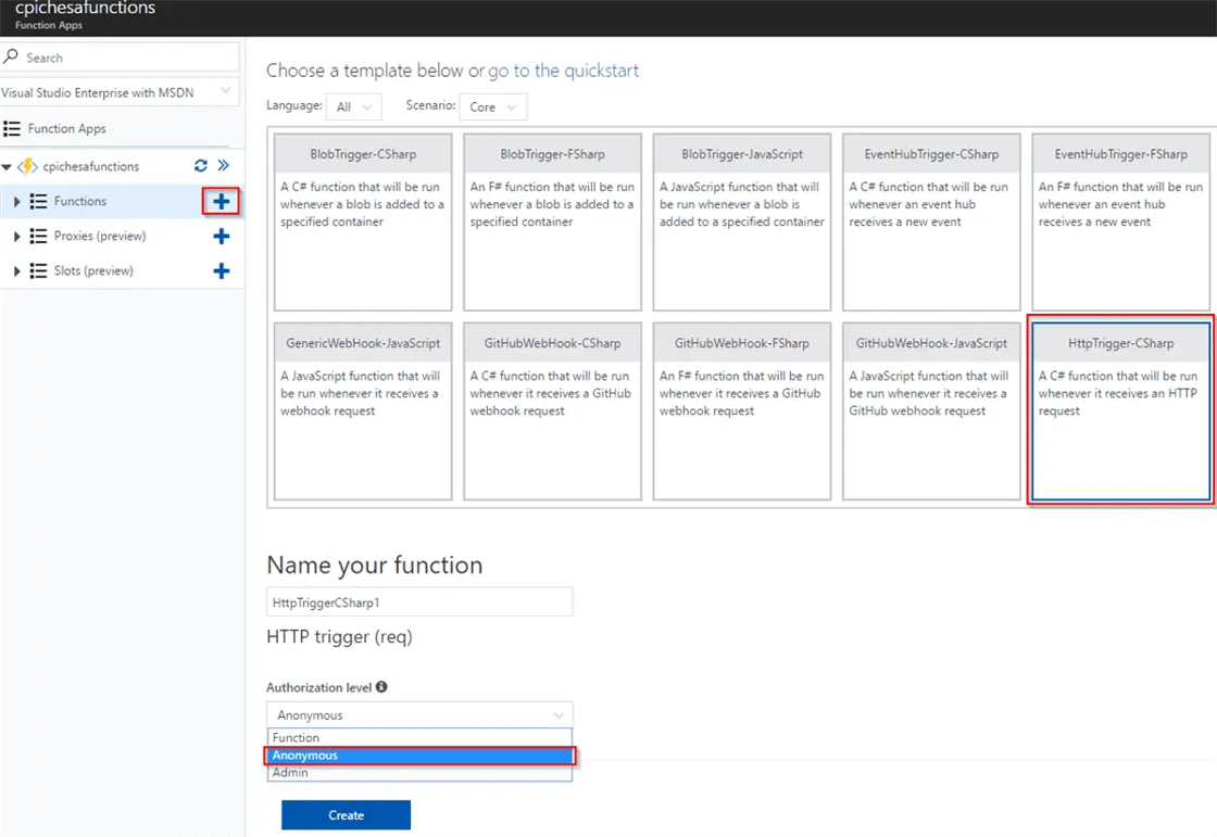 Functions App in Azure HTTP Trigger