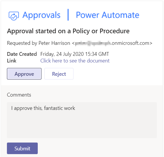 Power Automate Teams Approval Approve