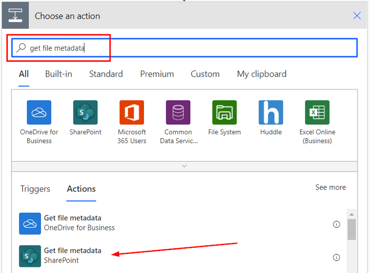Power Automate Teams Get file metadata SharePoint