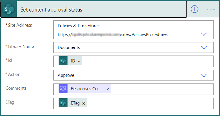 Power Automate Teams Set content approval status additional info