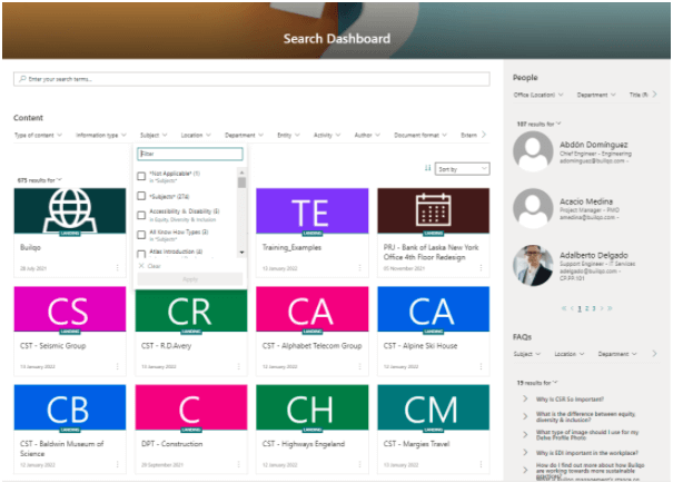 Atlas search dashboard.